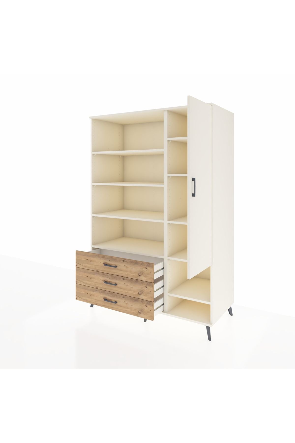 Kronos Dolap 9 Raflı 3 Çekmeceli Tek Kapaklı  132x59x195 Aytaşı-Aytaşı/Çam