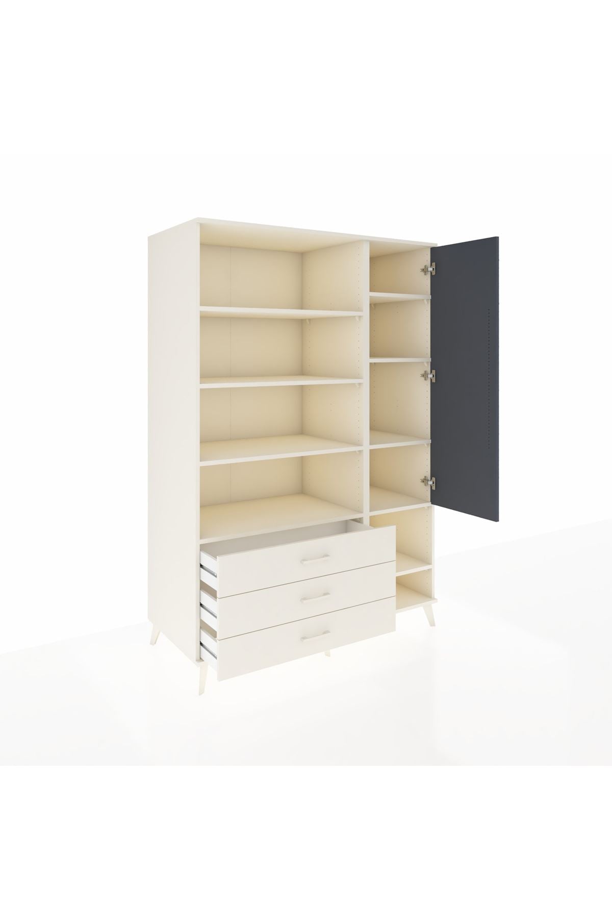 Kronos Dolap 9 Raflı 3 Çekmeceli Tek Kapaklı  132x59x195 Aytaşı-Antrasit/Aytaşı