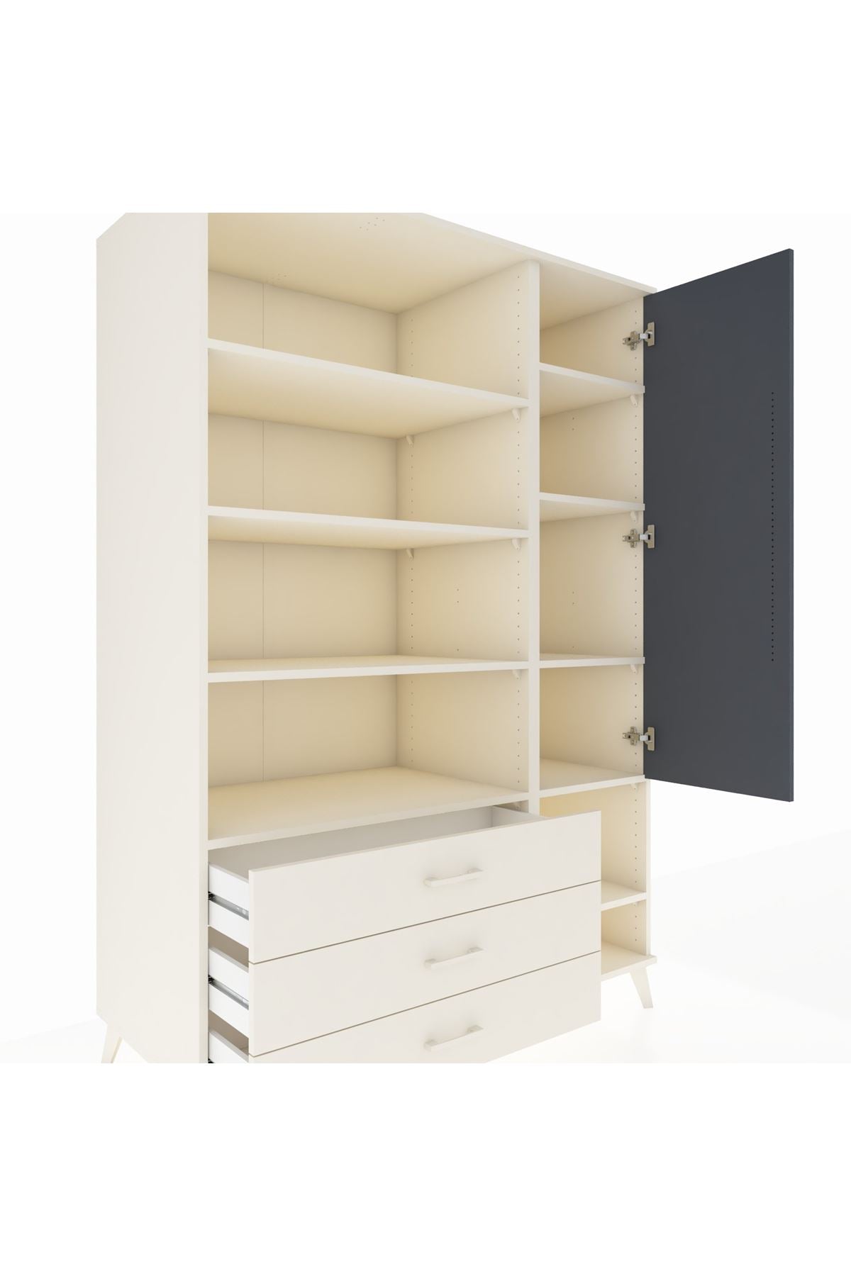 Kronos Dolap 9 Raflı 3 Çekmeceli Tek Kapaklı  132x59x195 Aytaşı-Antrasit/Aytaşı