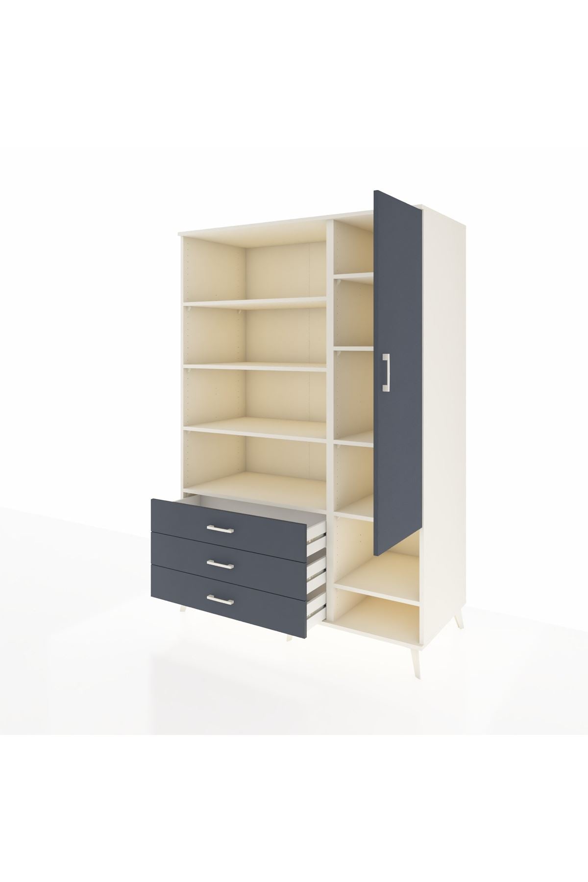 Kronos Dolap 9 Raflı 3 Çekmeceli Tek Kapaklı  132x59x195 Aytaşı-Antrasit/Antrasit