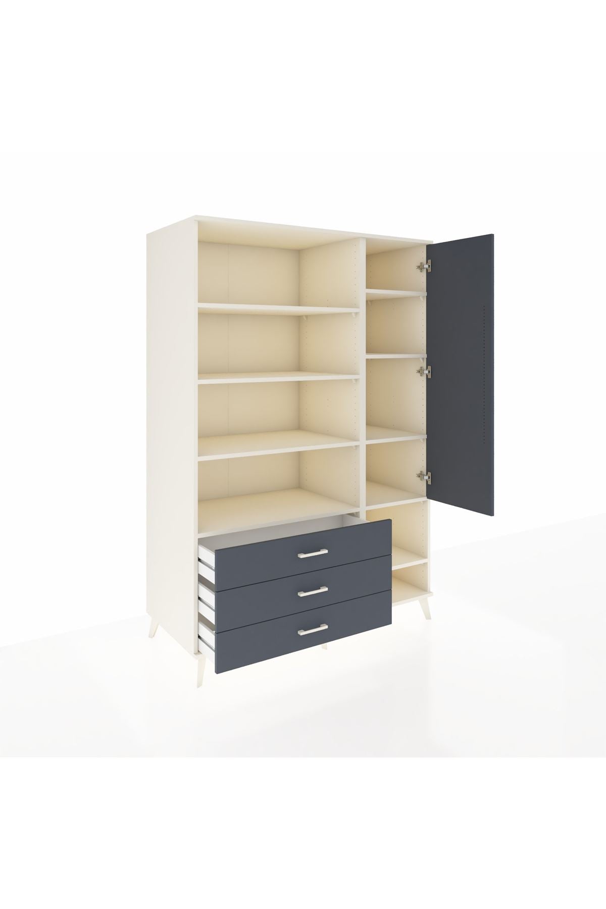 Kronos Dolap 9 Raflı 3 Çekmeceli Tek Kapaklı  132x59x195 Aytaşı-Antrasit/Antrasit