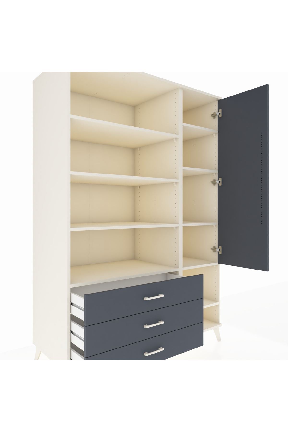 Kronos Dolap 9 Raflı 3 Çekmeceli Tek Kapaklı  132x59x195 Aytaşı-Antrasit/Antrasit