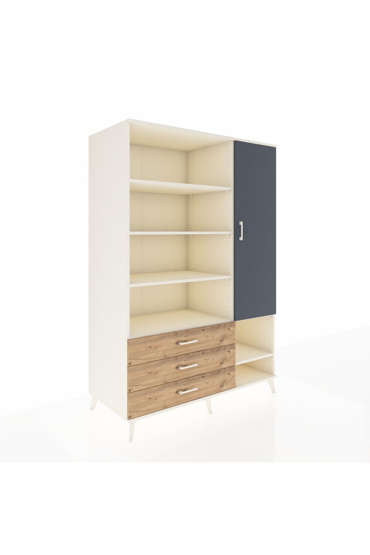 Kronos Dolap 9 Raflı 3 Çekmeceli Tek Kapaklı  132x59x195 Aytaşı-Antrasit/Çam