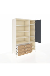 Kronos Dolap 9 Raflı 3 Çekmeceli Tek Kapaklı  132x59x195 Aytaşı-Antrasit/Çam