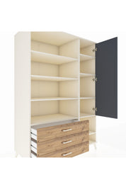 Kronos Dolap 9 Raflı 3 Çekmeceli Tek Kapaklı  132x59x195 Aytaşı-Antrasit/Çam