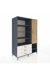 Kronos Dolap 9 Raflı 3 Çekmeceli Tek Kapaklı  132x59x195 Antrasit-Çam/Aytaşı