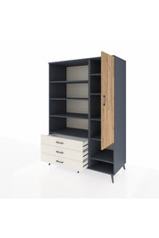 Kronos Dolap 9 Raflı 3 Çekmeceli Tek Kapaklı  132x59x195 Antrasit-Çam/Aytaşı