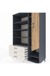 Kronos Dolap 9 Raflı 3 Çekmeceli Tek Kapaklı  132x59x195 Antrasit-Çam/Aytaşı