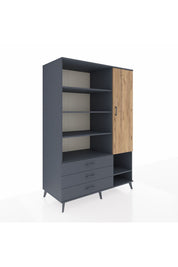 Kronos Dolap 9 Raflı 3 Çekmeceli Tek Kapaklı  132x59x195 Antrasit-Çam/Antrasit
