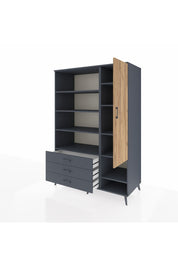 Kronos Dolap 9 Raflı 3 Çekmeceli Tek Kapaklı  132x59x195 Antrasit-Çam/Antrasit