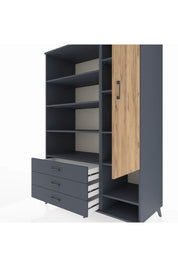 Kronos Dolap 9 Raflı 3 Çekmeceli Tek Kapaklı  132x59x195 Antrasit-Çam/Antrasit