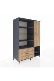 Kronos Dolap 9 Raflı 3 Çekmeceli Tek Kapaklı  132x59x195 Antrasit-Çam/Çam