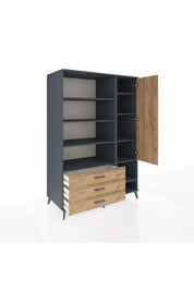 Kronos Dolap 9 Raflı 3 Çekmeceli Tek Kapaklı  132x59x195 Antrasit-Çam/Çam