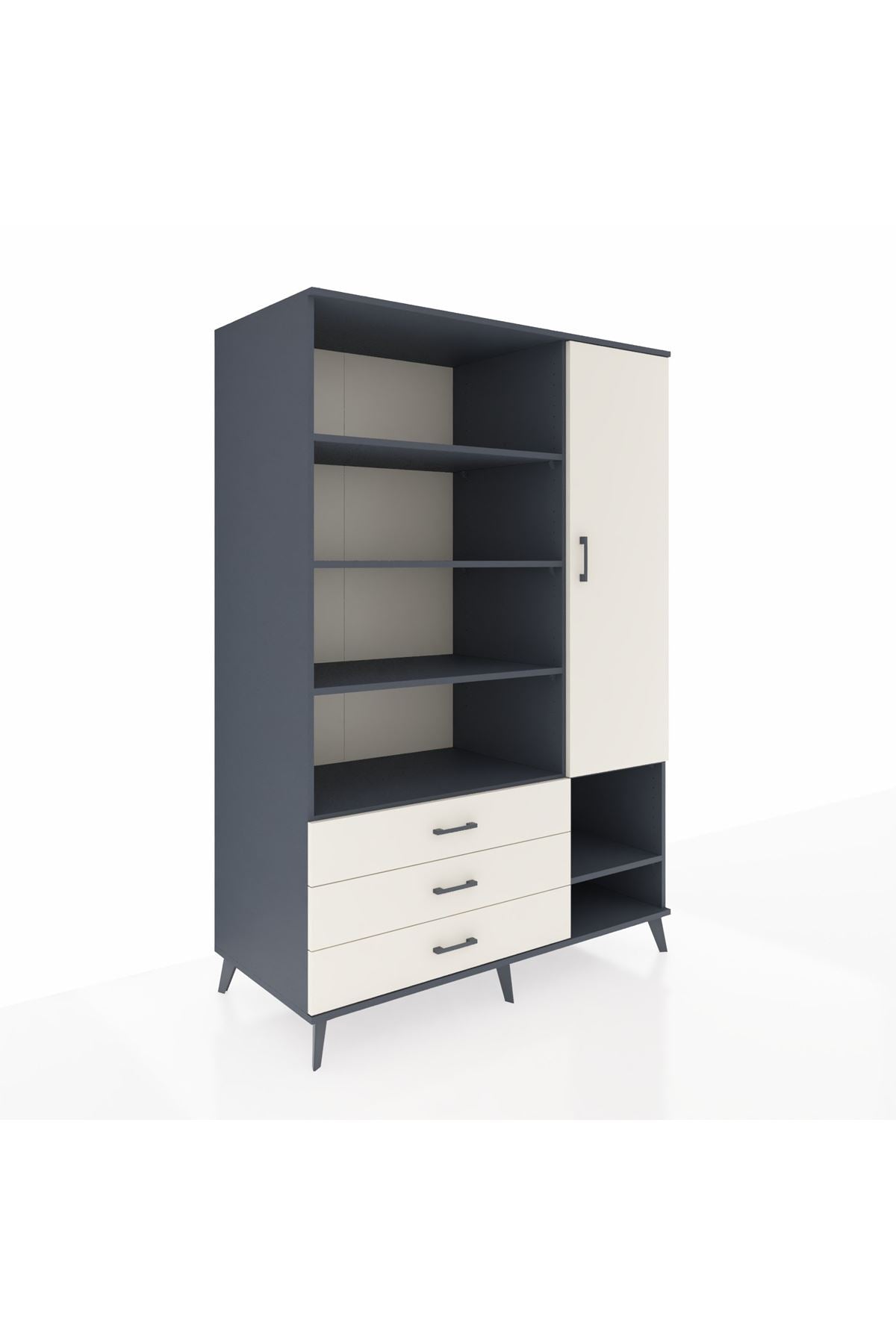 Kronos Dolap 9 Raflı 3 Çekmeceli Tek Kapaklı  132x59x195 Antrasit-Aytaşı/Aytaşı