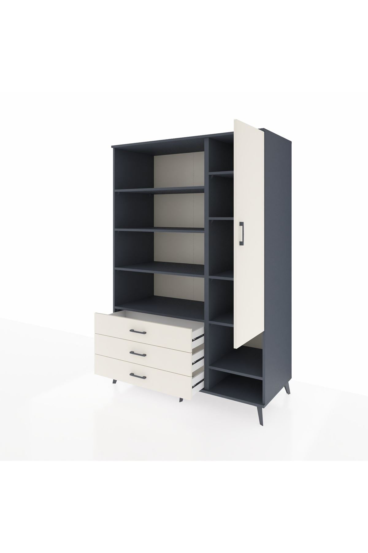 Kronos Dolap 9 Raflı 3 Çekmeceli Tek Kapaklı  132x59x195 Antrasit-Aytaşı/Aytaşı