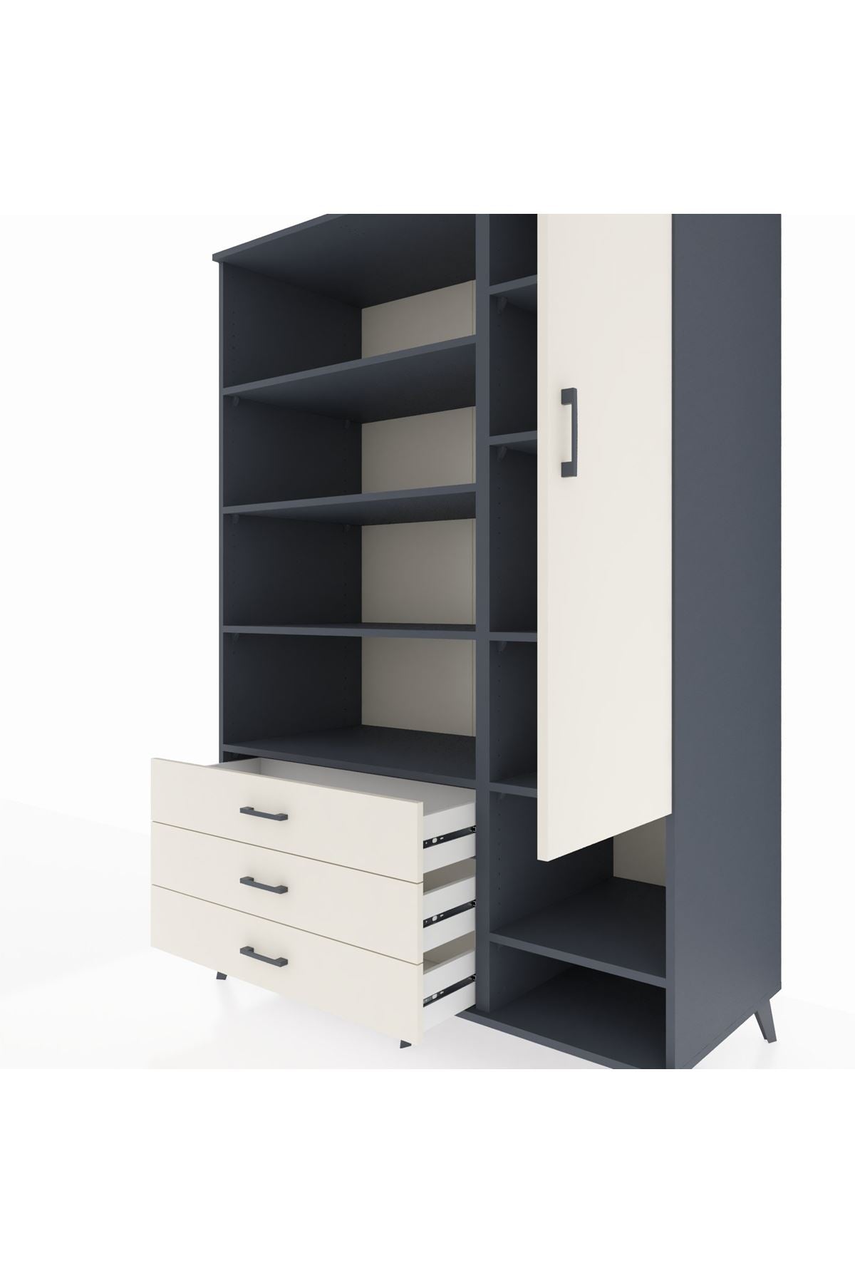 Kronos Dolap 9 Raflı 3 Çekmeceli Tek Kapaklı  132x59x195 Antrasit-Aytaşı/Aytaşı