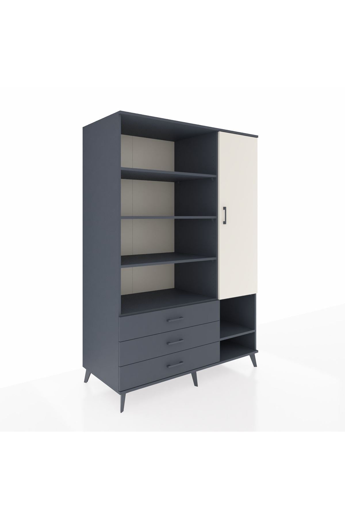 Kronos Dolap 9 Raflı 3 Çekmeceli Tek Kapaklı  132x59x195 Antrasit-Aytaşı/Antrasit