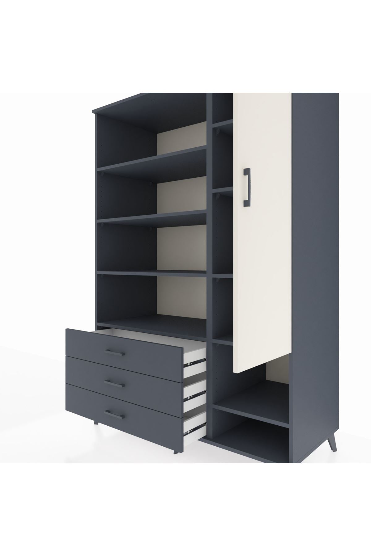 Kronos Dolap 9 Raflı 3 Çekmeceli Tek Kapaklı  132x59x195 Antrasit-Aytaşı/Antrasit