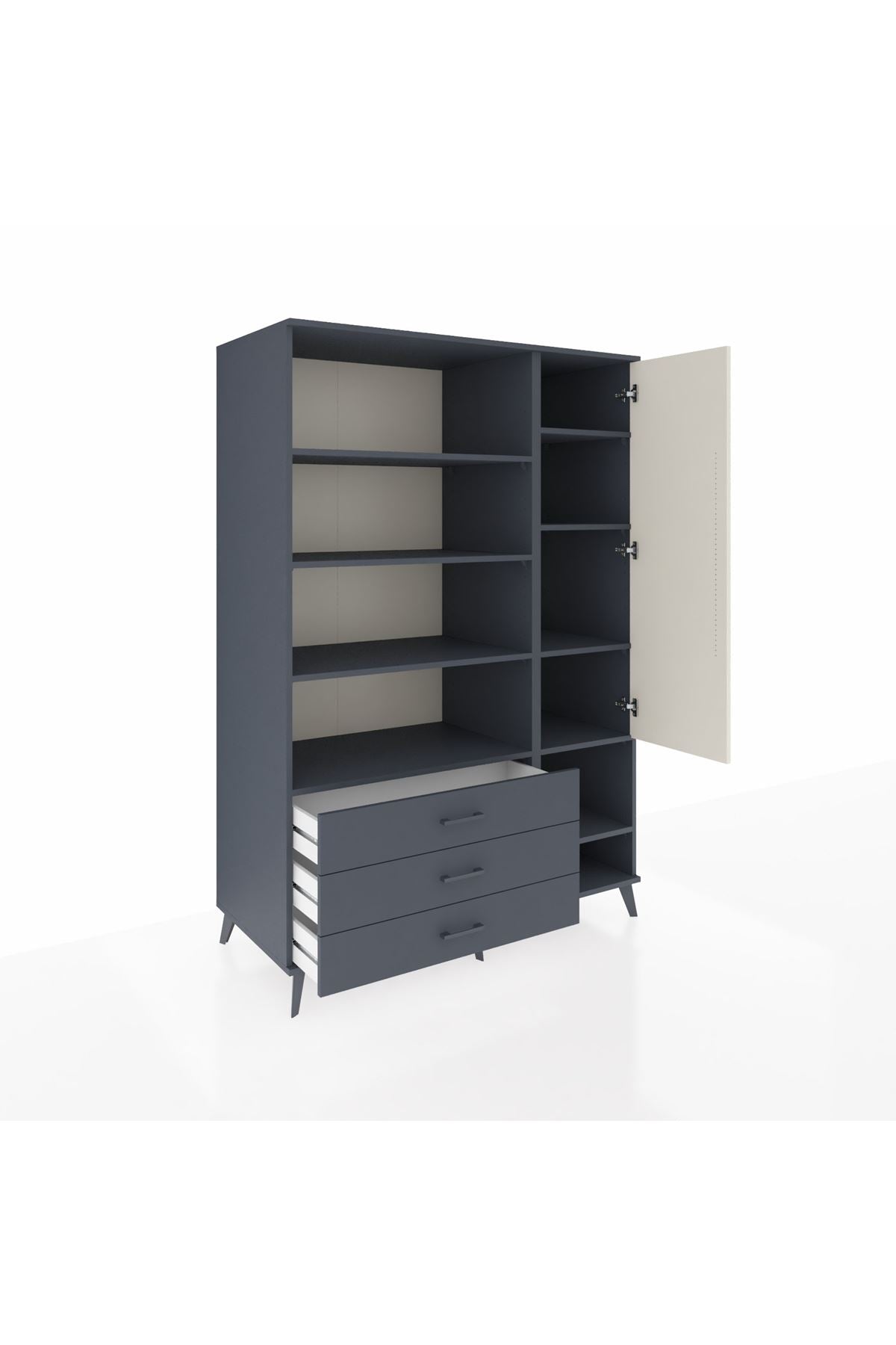 Kronos Dolap 9 Raflı 3 Çekmeceli Tek Kapaklı  132x59x195 Antrasit-Aytaşı/Antrasit