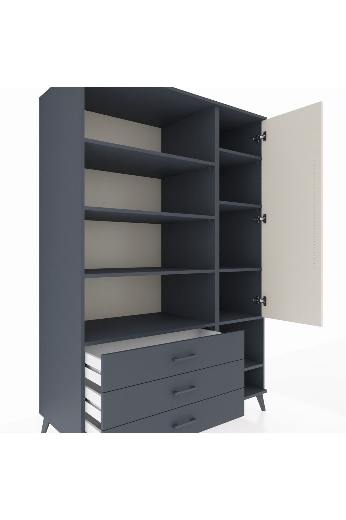 Kronos Dolap 9 Raflı 3 Çekmeceli Tek Kapaklı  132x59x195 Antrasit-Aytaşı/Antrasit