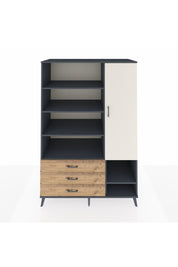 Kronos Dolap 9 Raflı 3 Çekmeceli Tek Kapaklı  132x59x195 Antrasit-Aytaşı/Çam