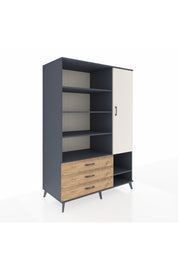 Kronos Dolap 9 Raflı 3 Çekmeceli Tek Kapaklı  132x59x195 Antrasit-Aytaşı/Çam