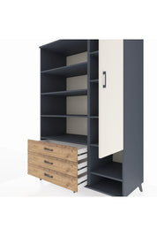 Kronos Dolap 9 Raflı 3 Çekmeceli Tek Kapaklı  132x59x195 Antrasit-Aytaşı/Çam