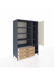 Kronos Dolap 9 Raflı 3 Çekmeceli Tek Kapaklı  132x59x195 Antrasit-Aytaşı/Çam