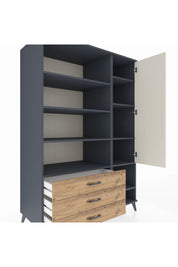 Kronos Dolap 9 Raflı 3 Çekmeceli Tek Kapaklı  132x59x195 Antrasit-Aytaşı/Çam