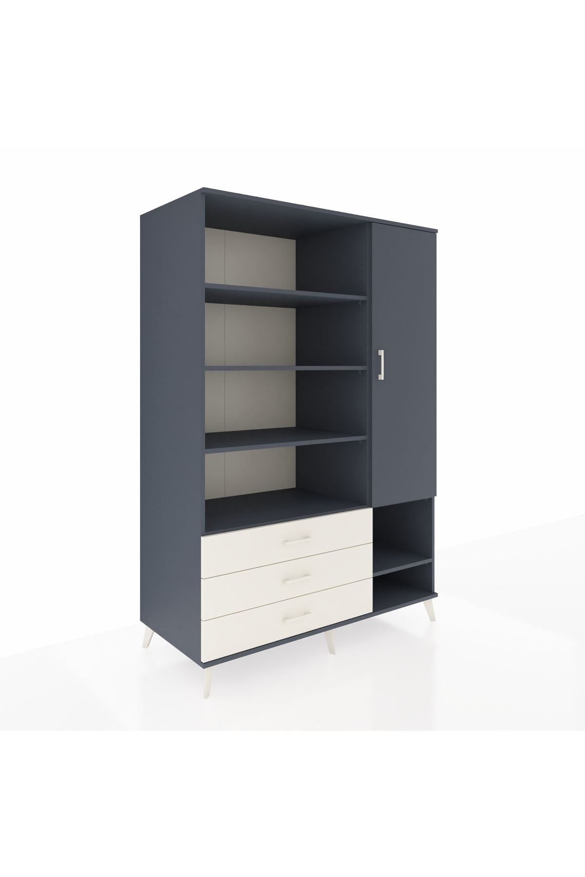 Kronos Dolap 9 Raflı 3 Çekmeceli Tek Kapaklı  132x59x195 Antrasit-Antrasit/Aytaşı