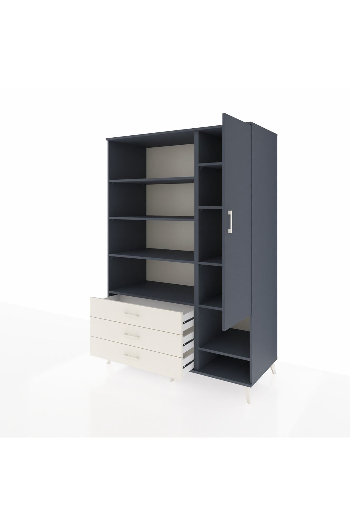 Kronos Dolap 9 Raflı 3 Çekmeceli Tek Kapaklı  132x59x195 Antrasit-Antrasit/Aytaşı