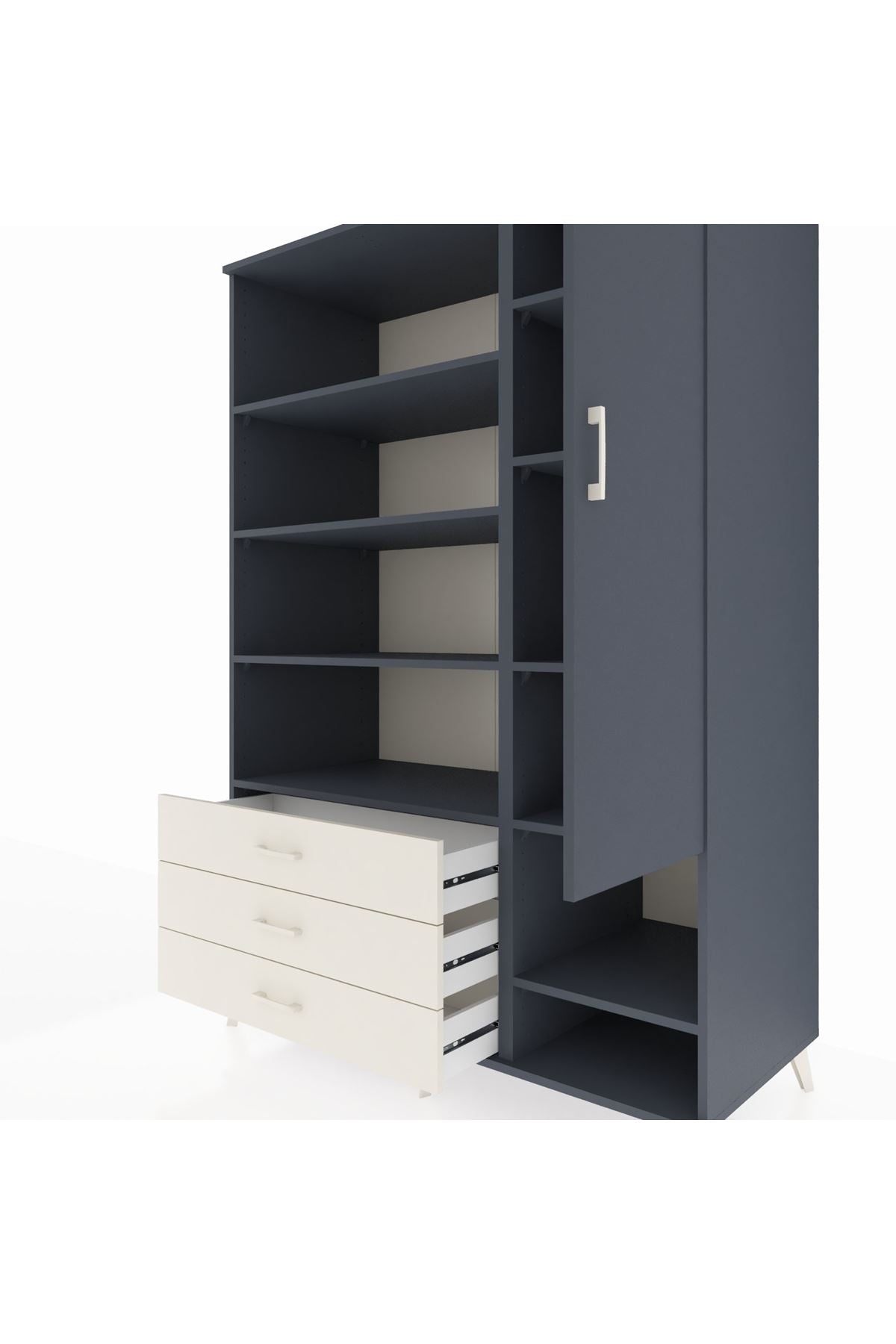 Kronos Dolap 9 Raflı 3 Çekmeceli Tek Kapaklı  132x59x195 Antrasit-Antrasit/Aytaşı