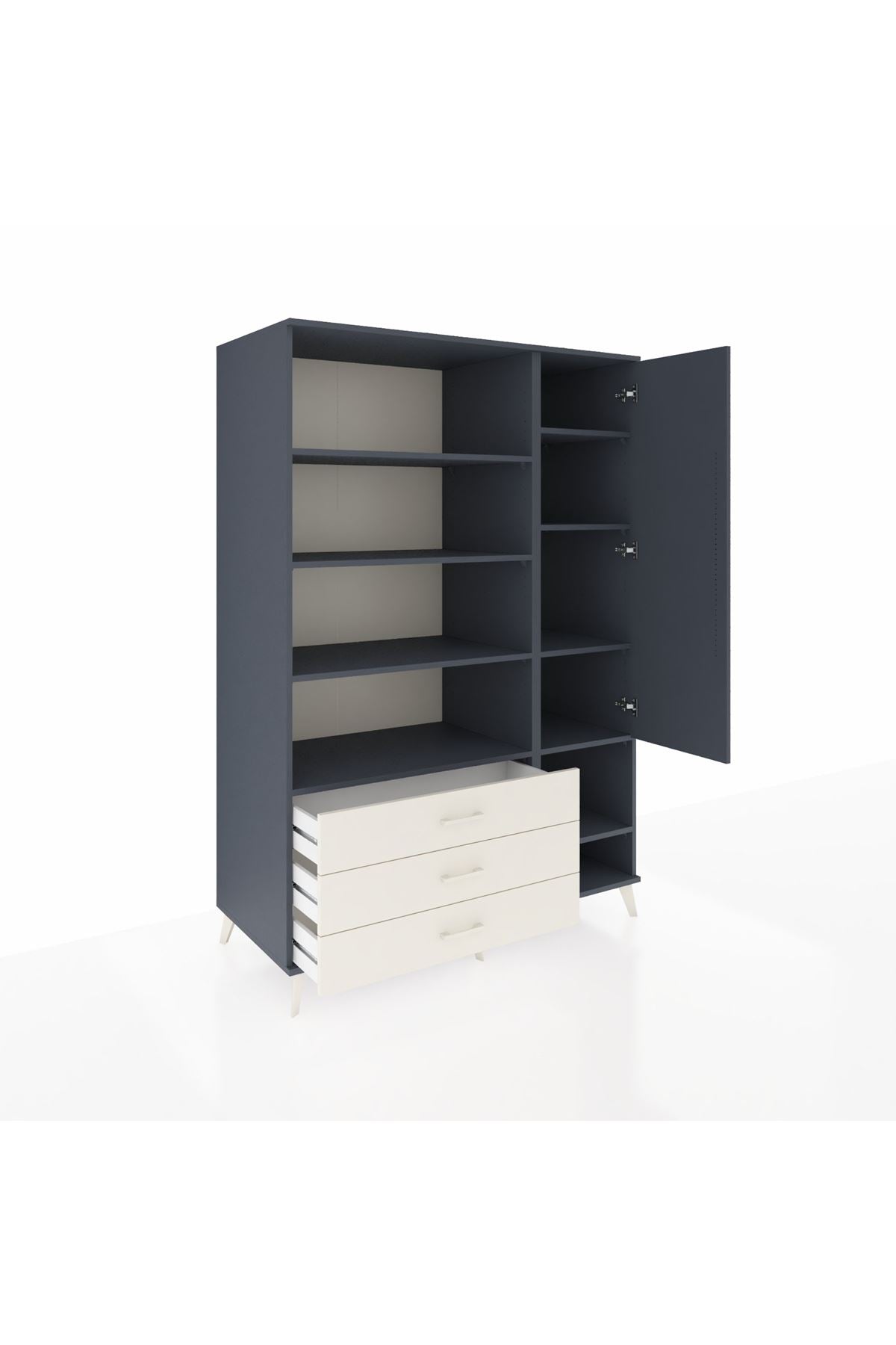 Kronos Dolap 9 Raflı 3 Çekmeceli Tek Kapaklı  132x59x195 Antrasit-Antrasit/Aytaşı