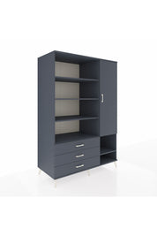 Kronos Dolap 9 Raflı 3 Çekmeceli Tek Kapaklı  132x59x195 Antrasit-Antrasit/Antrasit