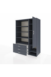 Kronos Dolap 9 Raflı 3 Çekmeceli Tek Kapaklı  132x59x195 Antrasit-Antrasit/Antrasit