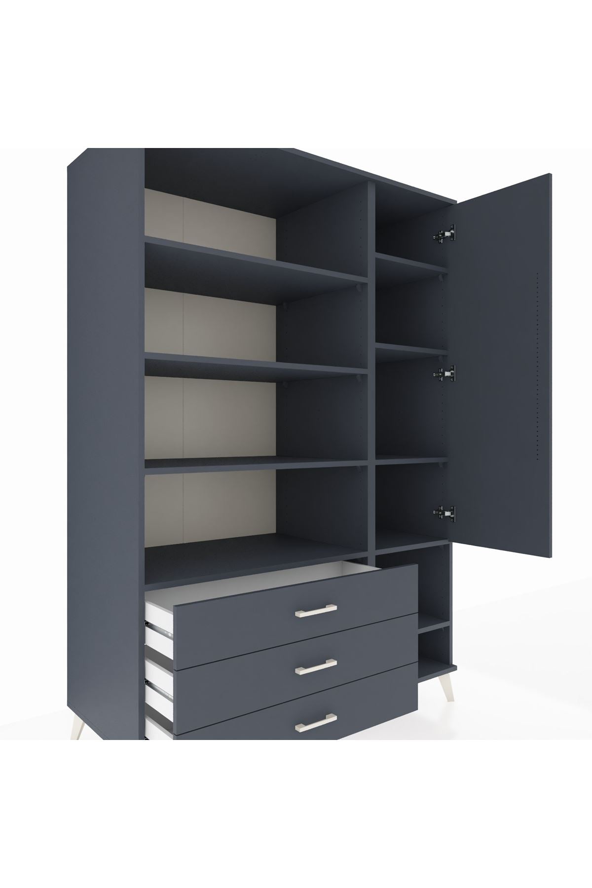 Kronos Dolap 9 Raflı 3 Çekmeceli Tek Kapaklı  132x59x195 Antrasit-Antrasit/Antrasit