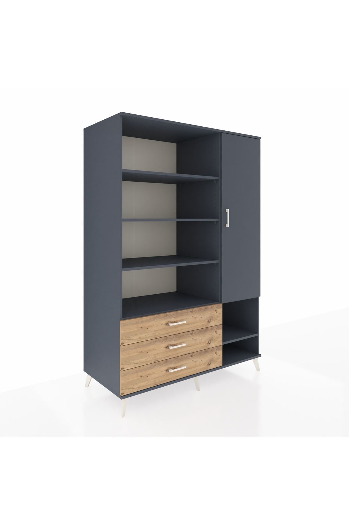 Kronos Dolap 9 Raflı 3 Çekmeceli Tek Kapaklı  132x59x195 Antrasit-Antrasit/Çam