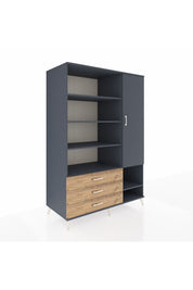 Kronos Dolap 9 Raflı 3 Çekmeceli Tek Kapaklı  132x59x195 Antrasit-Antrasit/Çam