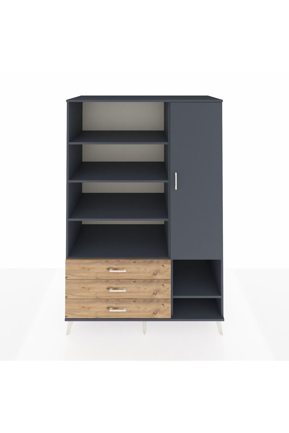 Kronos Dolap 9 Raflı 3 Çekmeceli Tek Kapaklı  132x59x195 Antrasit-Antrasit/Çam