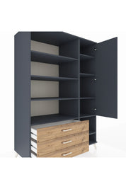 Kronos Dolap 9 Raflı 3 Çekmeceli Tek Kapaklı  132x59x195 Antrasit-Antrasit/Çam