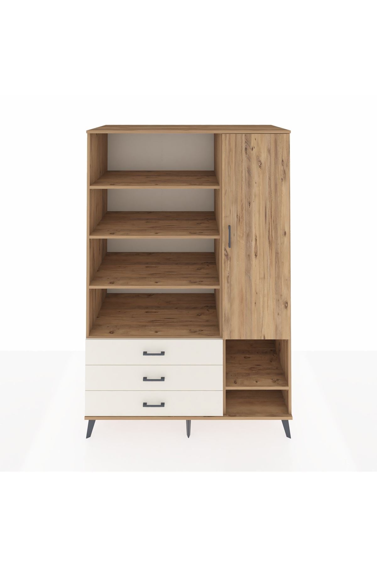 Kronos Dolap 9 Raflı 3 Çekmeceli Tek Kapaklı  132x59x195 Çam-Çam/Aytaşı