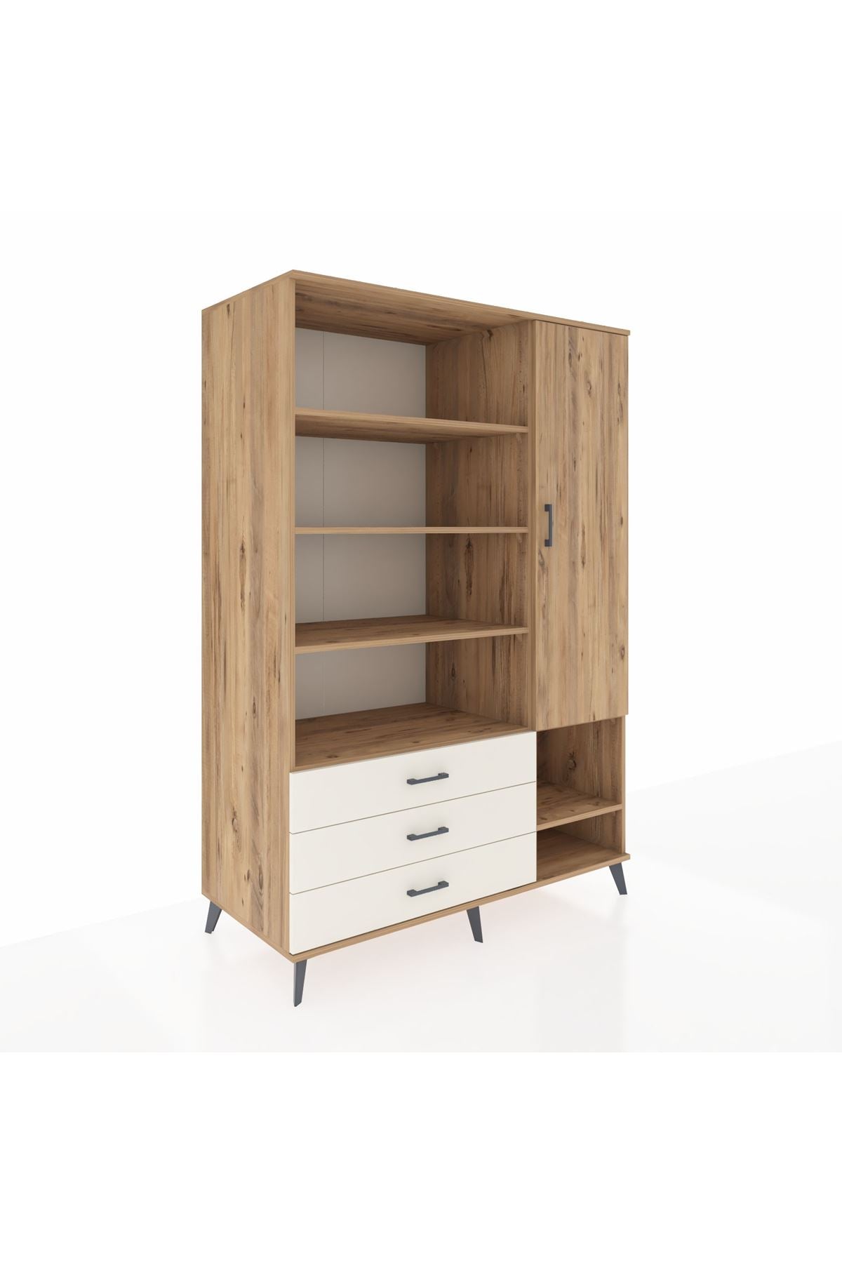 Kronos Dolap 9 Raflı 3 Çekmeceli Tek Kapaklı  132x59x195 Çam-Çam/Aytaşı