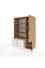 Kronos Dolap 9 Raflı 3 Çekmeceli Tek Kapaklı  132x59x195 Çam-Çam/Aytaşı