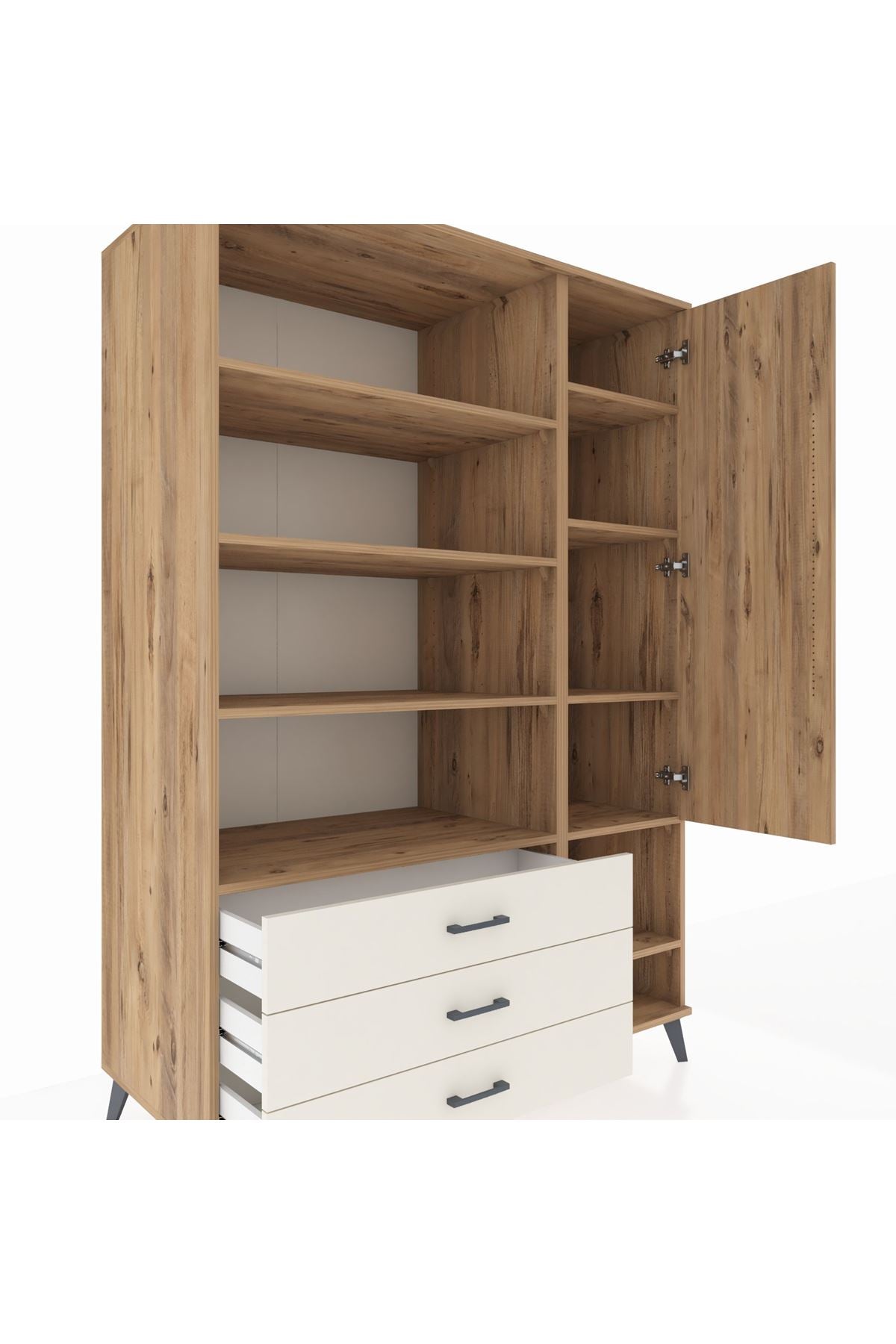 Kronos Dolap 9 Raflı 3 Çekmeceli Tek Kapaklı  132x59x195 Çam-Çam/Aytaşı