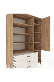 Kronos Dolap 9 Raflı 3 Çekmeceli Tek Kapaklı  132x59x195 Çam-Çam/Aytaşı