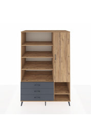 Kronos Dolap 9 Raflı 3 Çekmeceli Tek Kapaklı  132x59x195 Çam-Çam/Antrasit