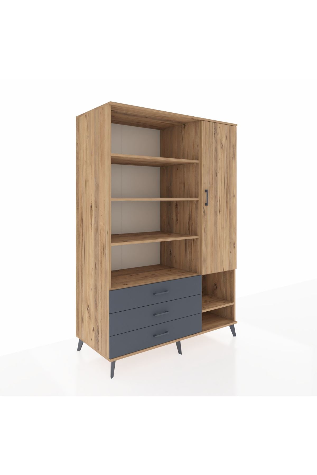 Kronos Dolap 9 Raflı 3 Çekmeceli Tek Kapaklı  132x59x195 Çam-Çam/Antrasit