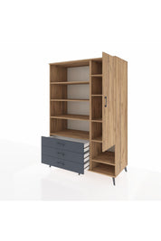 Kronos Dolap 9 Raflı 3 Çekmeceli Tek Kapaklı  132x59x195 Çam-Çam/Antrasit