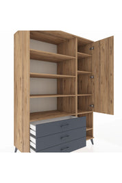 Kronos Dolap 9 Raflı 3 Çekmeceli Tek Kapaklı  132x59x195 Çam-Çam/Antrasit