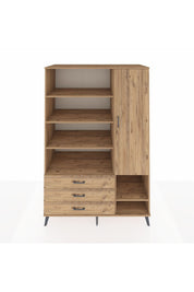 Kronos Dolap 9 Raflı 3 Çekmeceli Tek Kapaklı  132x59x195 Çam-Çam/Çam